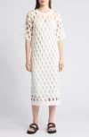 Hugo Boss Open-structured Dress With Inner Slip And Short Sleeves In Soft Cream
