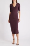 Hugo Boss V-neck Business Dress With Short Sleeves In Nightfall Burgundy
