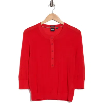 Hugo Boss Boss Fiblure Virgin Wool Henley Sweater In Red