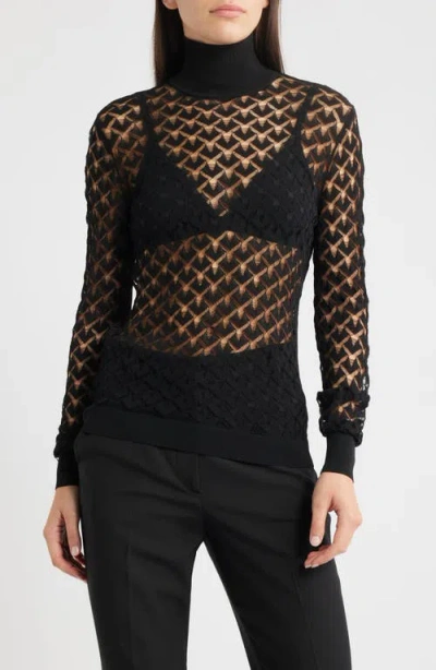 Hugo Boss Boss Fibrana Open Stitch Turtleneck Sweater In Black