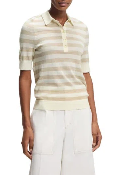 Hugo Boss Boss Fidenka Stripe Merino Wool Polo In Pumice Stripe