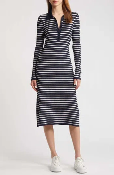 Hugo Boss Boss Filblue Stripe Long Sleeve Dress In Black Stripe