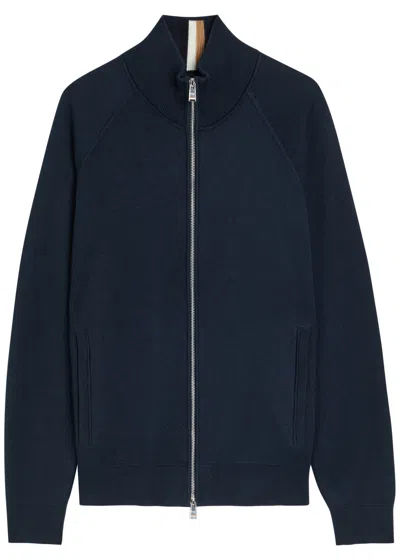 Hugo Boss Boss Fine-knit Cotton And Wool-blend Cardigan In Black