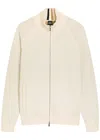 Hugo Boss Boss Fine-knit Cotton And Wool-blend Jacket In Neutral