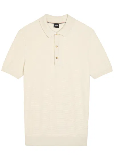 Hugo Boss Boss Fine-knit Cotton-bend Polo Shirt In Neutral