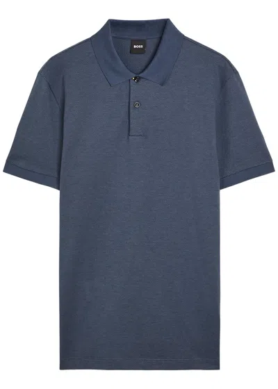 Hugo Boss Boss Fine-knit Cotton Polo Shirt In Blue