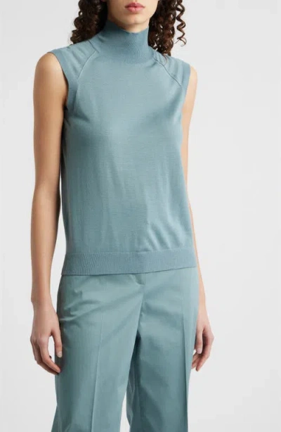 Hugo Boss Boss Fipini Mock Neck Wool Sweater Vest In Blue