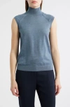 Hugo Boss Boss Fipini Turtleneck Sleeveless Virgin Wool Sweater In Blue