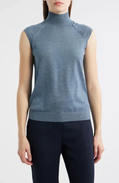 Hugo Boss Boss Fipini Turtleneck Sleeveless Virgin Wool Sweater In Blue
