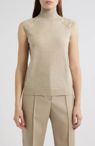 Hugo Boss Boss Fipini Turtleneck Sleeveless Virgin Wool Sweater In Brown
