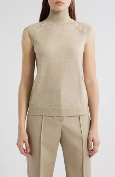 Hugo Boss Boss Fipini Turtleneck Sleeveless Virgin Wool Sweater In Lt Bge