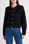 Hugo Boss Cropped Jacket In Sparkle Tweed With Feature Buttons In Black Lurex Plaid