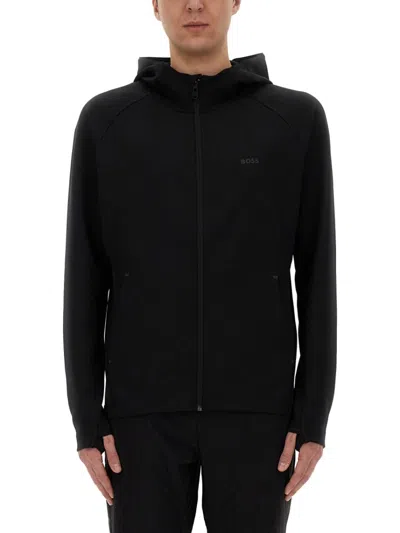 Hugo Boss Boss Fitted Zip-front Hoodie With Modern Design In Black
