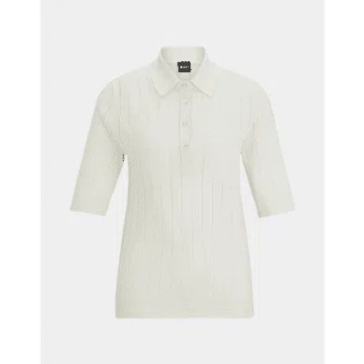 HUGO BOSS BOSS FLICITY WIDE RIBBED KNITTED POLO SIZE: M, COL: OFF WHITE