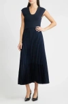 Hugo Boss Boss Flissani Pleated Mixed Media A-line Dress In Blue