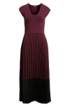 Hugo Boss Boss Flissani Pleated Mixed Media A-line Dress In Burgundy
