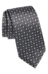 Hugo Boss Boss Floral Herringbone Silk Blend Tie In Dark Grey