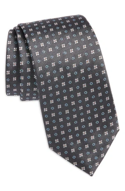Hugo Boss Boss Floral Herringbone Silk Blend Tie In Black