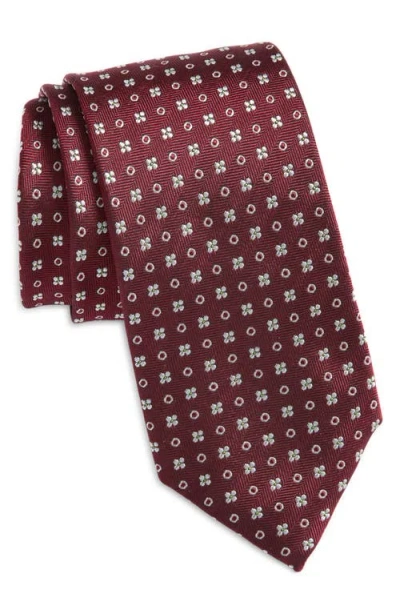 Hugo Boss Boss Floral Herringbone Silk Blend Tie In Red