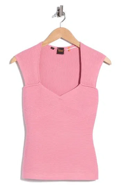 Hugo Boss Boss Fobertino Ribbed Square Neck Top In Pink