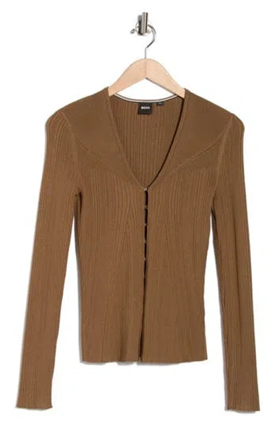 Hugo Boss Boss Forama Rib Cardigan In Brown