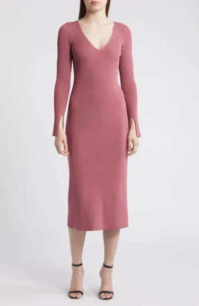 Hugo Boss Boss Formina Rib Long Sleeve Dress In Red