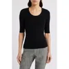Hugo Boss Square-neck Short-sleeved Sweater In Ribbed Stretch Fabric In Black