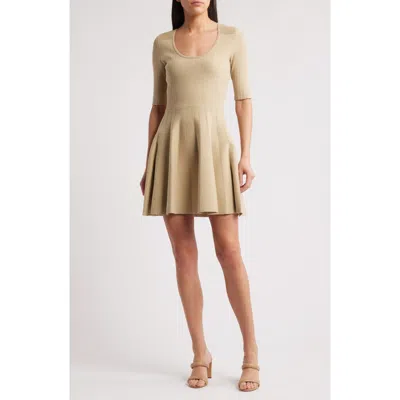 Hugo Boss Boss Frankina Rib Fit & Flare Dress In Medium Beige