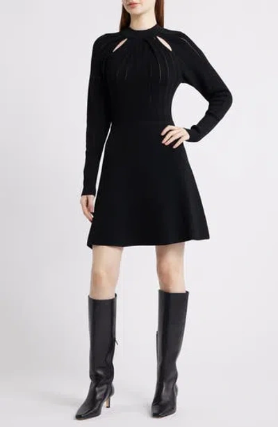 Hugo Boss Boss Fuccia Long Sleeve Cutout Fit & Flare Dress In Blk