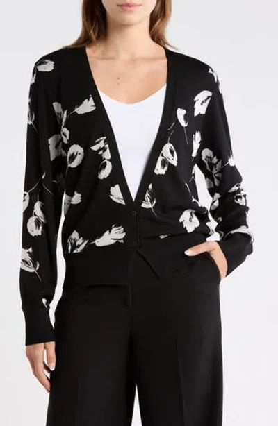 Hugo Boss Merino Wool-blend Cardigan With Tulip Jacquard In Black