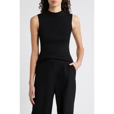 Hugo Boss Boss Fusoni Metallic Mock Neck Sleeveless Rib Sweater In Court Green Lurex