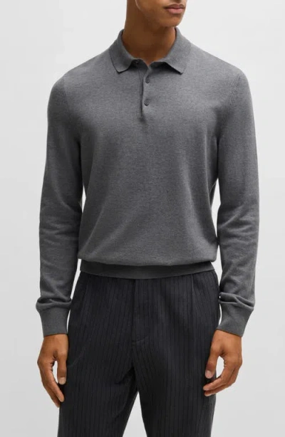 Hugo Boss Boss Gemello Cotton Polo Sweater In Medium Grey