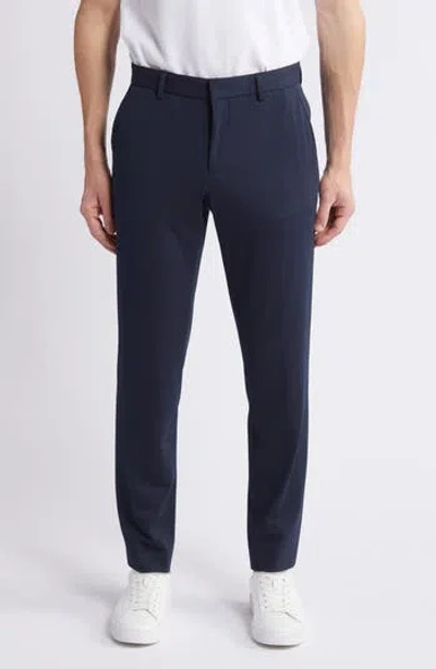 Hugo Boss Boss Genius Flat Front Stretch Seersucker Pants In Dark Blue