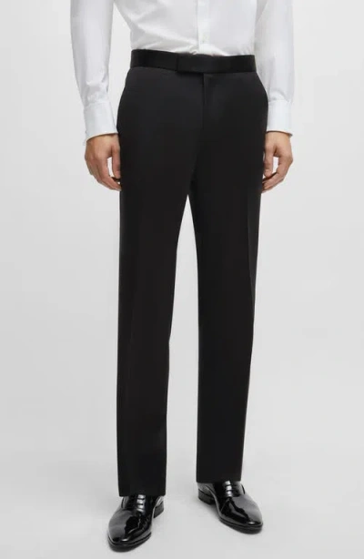 Hugo Boss Boss Genius Pleated Wool Tuxedo Pants In Black
