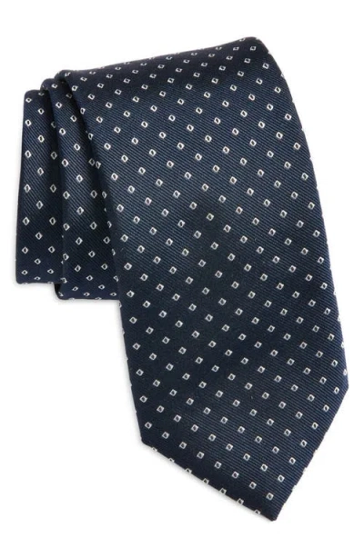Hugo Boss Boss Geo Jacquard Silk Blend Tie In Dark Blue