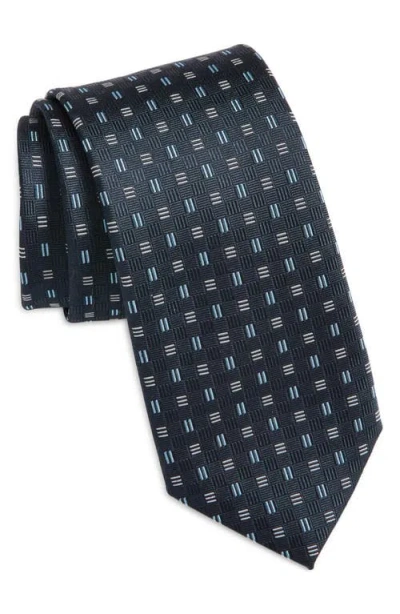 Hugo Boss Boss Geo Jacquard Silk Tie In Dark Blue