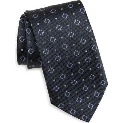 Hugo Boss Boss Geometric Pattern Silk Tie In Blue