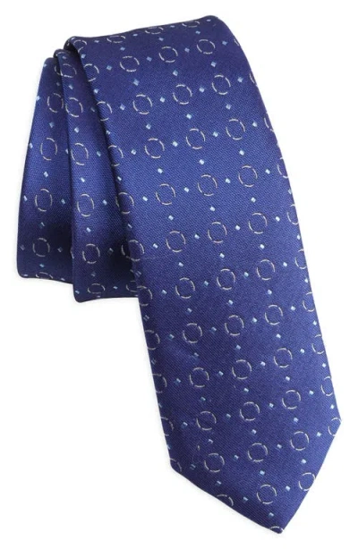 Hugo Boss Boss Geometric Pattern Silk Tie In Blue