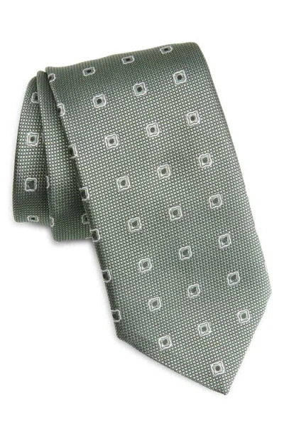 Hugo Boss Boss Geometric Silk Blend Jacquard Tie In Green
