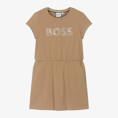 Hugo Boss Kids' Boss Girls Beige Cotton Jersey T-shirt Dress