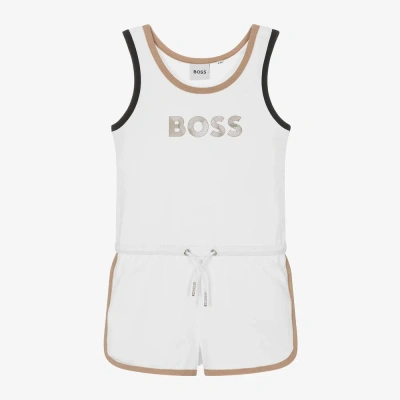 Hugo Boss Kids' Boss Girls White Cotton Jersey Playsuit