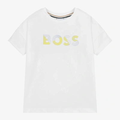 Hugo Boss Kids' Boss Girls White Cotton T-shirt