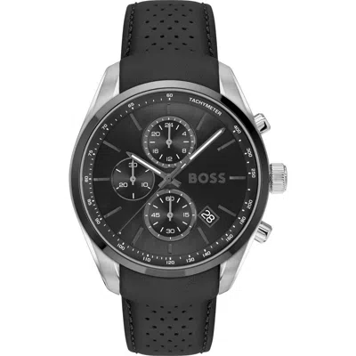 Hugo Boss Leather-strap Chronograph Watch With Black Dial