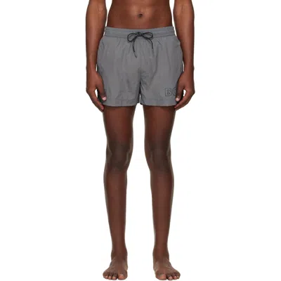 Hugo Boss Boss Gray Outline Logo Print Swimming Trunks