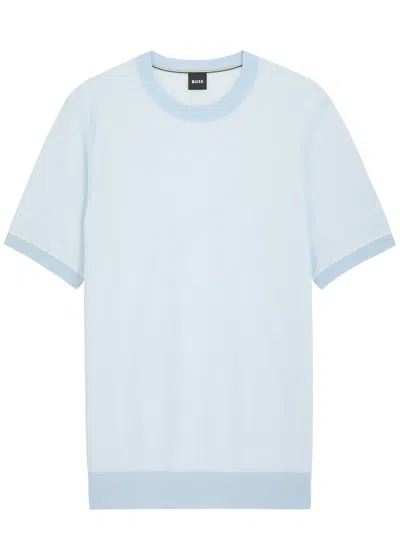 Hugo Boss Boss H-jianfranco Cotton-knit T-shirt In Blue