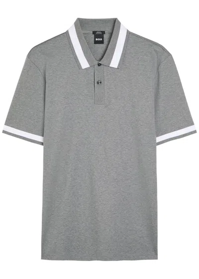Hugo Boss Boss H-phillipson 200 Logo Cotton Polo Shirt In Gray