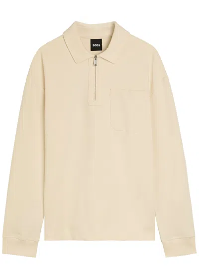 Hugo Boss Boss Half-zip Cotton-blend Sweatshirt In Brown