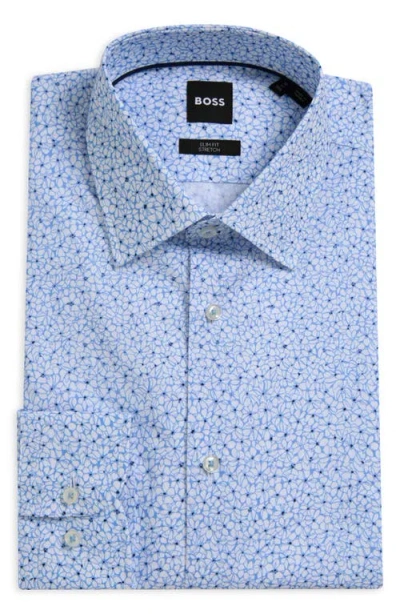 Hugo Boss Boss Hank Kent Slim Fit Floral Stretch Cotton Dress Shirt In Light Blue