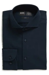 Hugo Boss Boss Hank Slim Fit Solid Performance Cotton Piqué Dress Shirt In Dark Blue