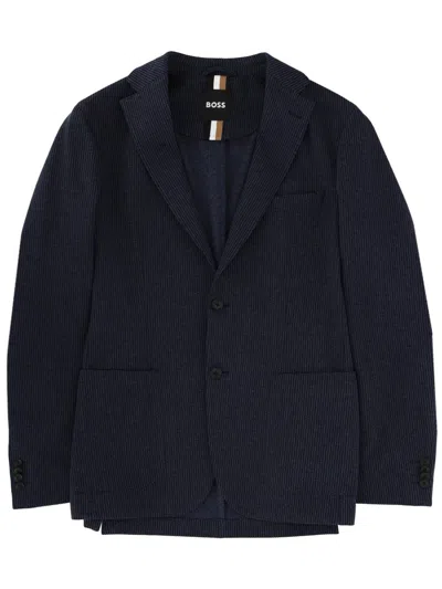 Hugo Boss Hanry Cotton Blend Pinstripe Jacket In Black